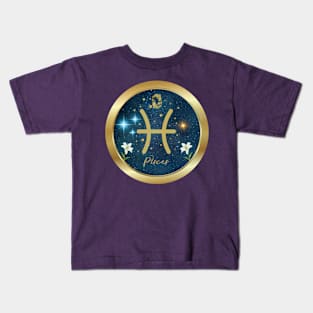 Beautiful Pisces Zodiac sign  Golden Band and flowers Kids T-Shirt